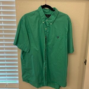 Polo by Ralph Lauren button up short sleeve shirt green with purple pony